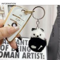 Kawaii Soft Mink Fur Panda Keychain Black White Mini Mink Pendant Plush Stuffed Cute Plush Mink Keyring Bag Pendant