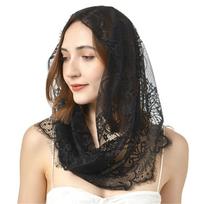Elegant Spanish Lace Mantilla Veil for Catholic Church Vintage Mass Head Covering Muslims Hijab Head Veil Headscarf juoda