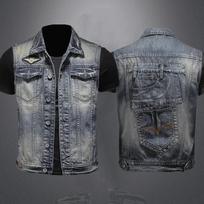 Vyriška motociklininko retro liemenė Motociklininko džinsinis švarkas Vyriški drabužiai M