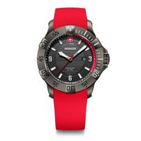 WENGER SEAFORCE Quartz Analog Stainless Steel Case Black Ice Red Silicone 200m Water Gift Black Men's Watch, (316L), Dial, Strap, Resistant, 3-Year