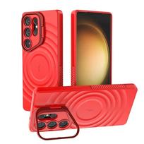 Magsafe Magnetic Phone Case For Samsung S25 Ultra S25 Edge S25 Plus Invisible Lens Stand Round Water Ripple Soft Silicone Cover Samsung S25&Case & Holder raudona