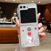 Cartoon Astronaut Pattern Phone Case For Samsung Galaxy Z Flip 6 5 4 3 5G Flip6 Flip5 Flip4 Metal Buckle Folding Silicone Cover Galaxy Z Flip5