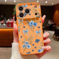 Blueberry Bowknots Floral Case For iPhone 17 Pro Max Funda iPhone 16 15 14 13 Pro Max Skin Feeling Magnetic For Magsafe Cover iPhone 13 Pro Max