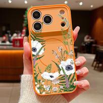 INS White Flower Plants Pattern Case For iPhone 17 Pro Max Magnetic For Magsafe Slim Matte Cover For iPhone 16 15 14 13 Pro Max iPhone 15 Pro
