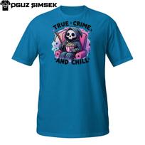 True Crime And Chill Grim Reaper T-Shirt Mens Womens Tees Top | Funny DTG Printed Popcorn Tee 2XL