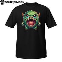 Screaming Green Monster T-Shirt Mens Womens Tees Top | Angry Cartoon Beast Graphic Tee With Horns 4XL