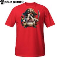 Pirate Bull Terrier T-Shirt Mens Womens Tees Top | Funny Dog with Sword and Parrot | Grumpy Captain Tee 3XL