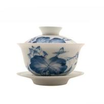 Premium White Porcelain Gaiwan Set 160ml - Blue & White Ceramic Gongfu Tea Bowl, Sancai Covered Cup, Chinese Tea Ceremony 160ML