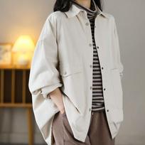 Vintage Style Loose Long Sleeve Women Windbreaker Shirt Coat Lightweight Breathable Casual Outerwear for Spring Autumn Daily Wear L smėlis