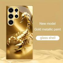 Golden Scorpion Metallic Glass Phone Case Suitable for Samsung Galaxy S26 S25 S24 S23 S22 S21 S20 FE/Ultra/Plus Anti Drop GalaxyS25plus