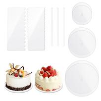 ABBY-Acrylic Round Cake Disk Set - Cake Discs Circle Base Boards With Center Hole - 2 Comb Scrapers (4 Patterns) & Dowel Rod (as the picture,NONE)