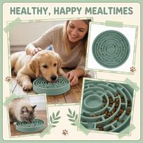 Round Silicone Slow Feeder Plate Non Slip Maze Design Pet Feeding Dish for Dogs and Cats Food Control Bowl One Size armijos žalia spalva