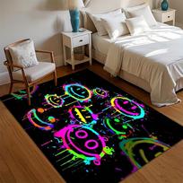 Splash Colorful Area Rug Non-Slip Neon Graffiti Smiley Face Pattern Street Art Decor for Living Room Bedroom Nursery Playroom 40x60CM