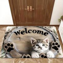 Welcome Cat Mat - Cute Cat and Paw Print Design Suitable for Indoor/outdoor Use, Perfectly Suitable for Entrance, Laundry Room 40x60cm