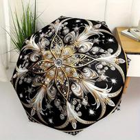 Elegant Black and Golden Floral Mandala Decorative PlateUmbrella, Portable 3-Fold Compact Umbrella for Men & Women, Valentine'