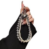 Universal Phone Lanyard Ins Cool Style Simple Pearl Double Chain Love Phone Chain Suitable for Phone Cases Hanging Rope Chain Other