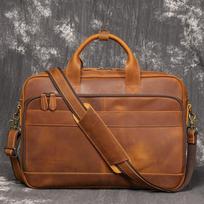 Crazy Horse Leather Commuter Briefcase Wear Trolley Case Cowhide Computer Bag Shoulder Crossbody Leather Handheld Business Bag
