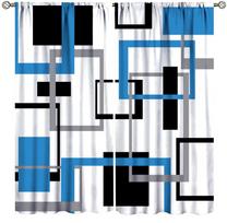 Teal Curta Mid Century Modern Turquoise Abstract Aqua Black Grey Geometric White Backdrop Blackout Rod Pocket Curta 53x116cm 2pc21x46in