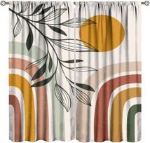 Sunrise Arcs  Curta – Colorful Rainbow & Leaf Design On Light Background, Rod Pocket Drapes For Living Room Or Bedroom 53x116cm 2pc21x46in