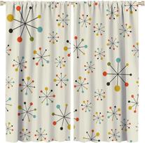 Atomic Bloom  Curta – Multicolor Dots & Lines In Starburst Pattern, Rod Pocket Drapes For Living Room Or Bedroom (21X45In) 53x116cm 2pc21x46in