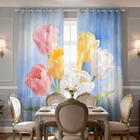 2Pcs Spring Flowers Tulip 90G Printed Curta Living Room Bedroom Insulation Multi Size Fashionable Home Decoration 140x160&Grommet Top