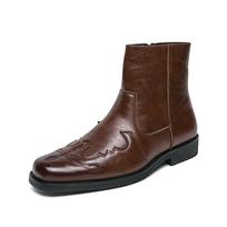 Vyriški prabangūs firminiai odiniai kaubojiški batai Trend Retro šoniniai užtrauktukai smailūs klasikiniai vakarietiški kaubojiški klasikiniai retro stiliaus patogūs batai 38 ruda