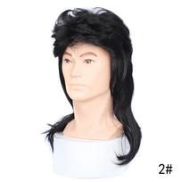 Juodai ruda sintetinė šukuosena „mullet“ Vyriškas perukas Vintažinis 80-ųjų garbanotas cheminis sušukavimas Uniseks plaukų priedas Cosplay, vakarėliams ir kasdieniam naudojimui