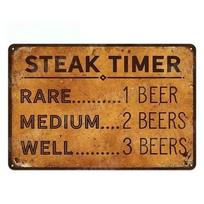 Steak Timer Tin Metal Sign BBQ Cooking Man Cave Wall Art 20x30cm（7.8x11.8inch）