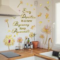 Decorative Wall Sticker with Hand Painted Dandelion Motif and Gold Foil Embellishment for Living Room and Bedroom China Mainland