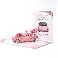 Just Married Wedding Card 3D Pop-Up Romantic Greeting Card Foldable Floral Watercolor Cover Invitation Card rožinė