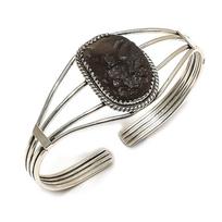 Natural Moldavite Gemstone 925 Sterling Silver Cuff Bangle Adjustable ETC-13917