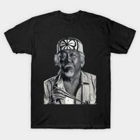 Men Black Print T-shirt Mr. Miyagi No-Cut Transfer Paper Print Cotton Tshirt XL juoda