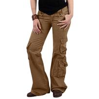 Moteriškos baggy Cargo Pants Vintažiniai džinsai su kišenėmis Plačios kelnės Laisvi kombinezonai Ilgos Kelnės Cargo Kelnės L ruda