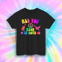 Viskas, ko reikia, yra meilė Marškinėliai Retro Hipis Taika Gitara Gėlė Vaivorykštė T-shirt S-5XL 2XL
