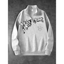 Y2K Style Fashionable Printed Men's Zipper Stand Up Collar Pullover, Casual Streetwear Zipper Jumpsuit S pilka