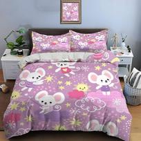 3PC Cute mice with stars and clouds Print Bedding Set 1 Duvet Cover 2 Pillowcases for Adult and Children Luxury Gift Full Size EU Twin 135X200cm&set