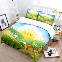 Cute Fairytale Landscape With Sunny Houses Print Bedding Set 1 Duvet Cover 2Pillowcases For Adult Children Luxury Gift Full Size EU Twin 135X200cm&set