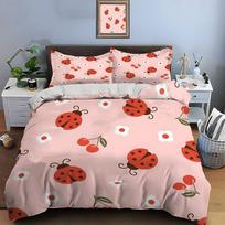 Ladybugs Cherries Flowers Pink Background Print Soft Comfortable Duvet Cover Bedding Set Included 1*Duvet Cover  2*Pillowcases EU Twin 135X200cm&set