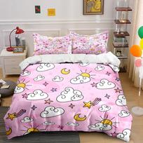 Dreamy Clouds And Stars On Pink Background Duvet Cover Set Digital Print Colorful Polyester Bedding With Zipper Closur For Gifts EU Twin 135X200cm&set
