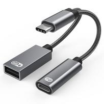 Multifunction 2 in 1 Type-C To USB OTG Adapter PD60W Type C 2-in-1 Multifunctional Adapter  Mouse pilka