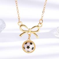 Sports-Themed Gold World Cup Soccer Necklace  Simple Pendant Necklace for Girls [bowknot football]