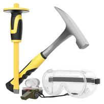 ABBY-Geology Rock Pick Equipment Tool Kit- 5 PCS/SET Includes 32 Oz. Rock Hammer, Chisel, Safety Glasses& Whistle