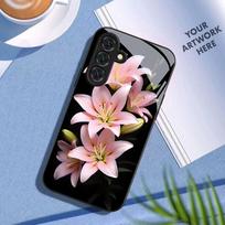 Pink Lily Flower Black Glass Phone Case Suitable for Samsung Galaxy S26 S25 S24 S22 S21 S20 FE/Ultra/Plus Anti Drop Back Cover Galaxy S26Ultra juoda