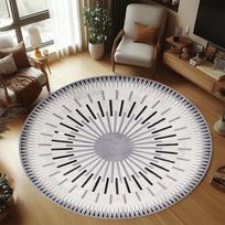 Round Area Rug with Black Striped Border for Living Room Bedroom Contemporary Circular Floor Carpet for Home Decor 80cm x 80cm