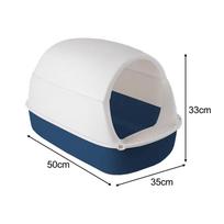 Hooded Cat Litter Box Portable Odorless Pet Accessories with Cat Litter Spade mėlyna