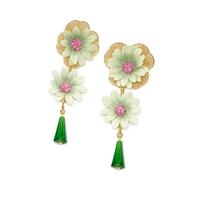 Colorful Floral Pendant Earrings Glass Crystal Drop Earrings  Chinese Ancient Style žalia