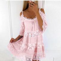 Plus Size Summer Women Fashion Lace Sleeveless Sling Dress Sexy Loose Party Beach Holiday Sundress Casual Cute Ladies Dresses S rožinė