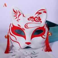 Japoniško vakarėlio šou Lapės kaukė su kutais ir varpeliais Rankomis piešta Kitsune Pusiau veido Helovino Cosplay A raudona