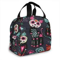 Portable Lunch Tote Bag Cat Kitten Sugar Skull Insulated Cooler Thermal Reusable Bag Lunch Box Handbag 22x20x13CM smėlis