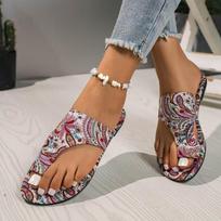 Women Boho Flat Sandals Fashion Summer Flip Flops Colorful Pattern Casual Open Toe Beach Shoes 35 raudona